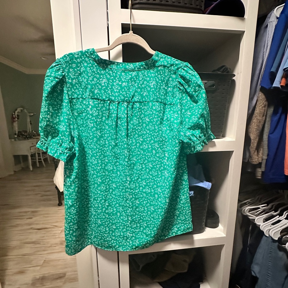 J. Crew Green Floral Blouse - Picture 3 of 5